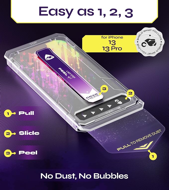 for iPhone 13 &amp 13 PRO Screen Protector (2Pack) Easy Auto-Dust &amp Align Install Kit 6.1 Tempered Glass 9H Hardness Ultra HD Clear Case Friendly WonderShield