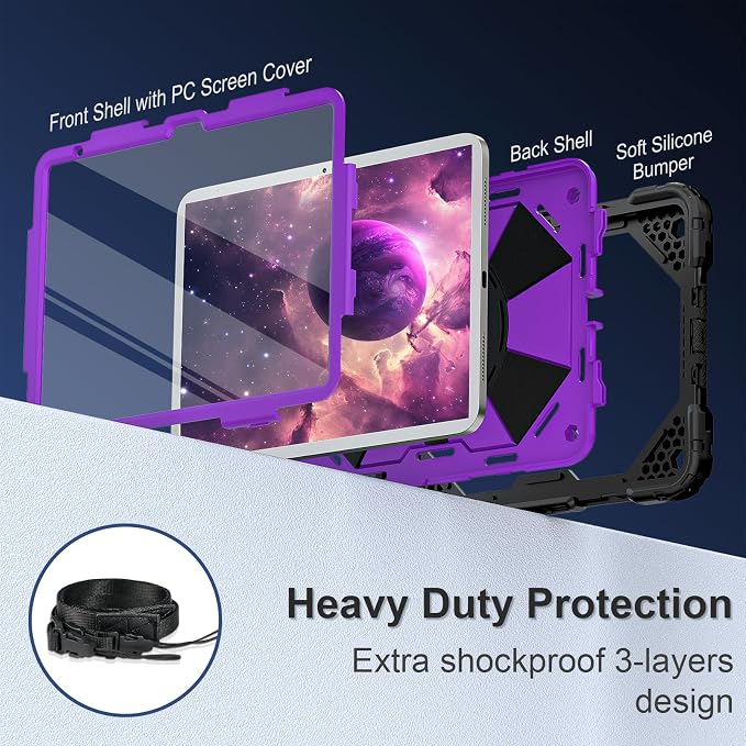 Scnioy Case for iPad (A16) 11th Generation 11 Inch (2025) / iPad 10th Generation Case 10.9 Inch (2022) with 360° Rotating Stand Screen Protector Pen Holder Shoulder Strap Black