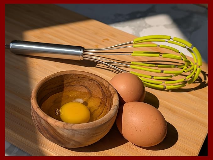 JOKUMO Balloon Silicone Egg Whisk with Spatula Scraper Wires, 18/10 Stainless Steel, Non-Stick Pan Safe, Ergonomic Tube Handle Perfect for Blending, Whisking, Beating and Stirring, 11 inch (Red)