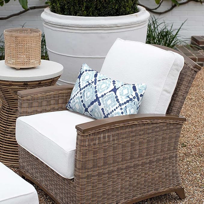 Outdoor Lumbar Pillows 12x20 inch, Rectangle Throw Pillows with Inserts, Decorative Lumbar Cushions for Patio Furniture Garden Couch Home Sofa Office Chair, Pack of 2, Boho Geometry Blue