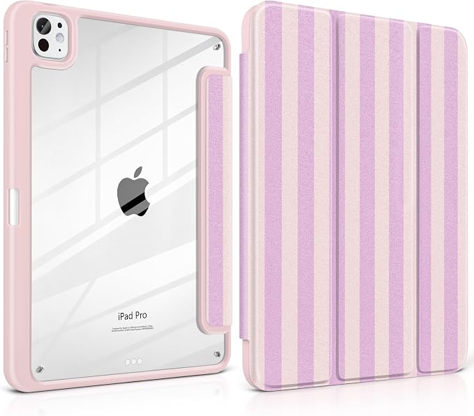 DONGKE for iPad Pro 11-Inch Case (M5 2025 / M4 2024) 6th/5th Generation [Auto Sleep/Wake &amp Pencil Pro Holder] Clear Acrylic Back Smart Trifold Stand Cover Bear &amp Cherry