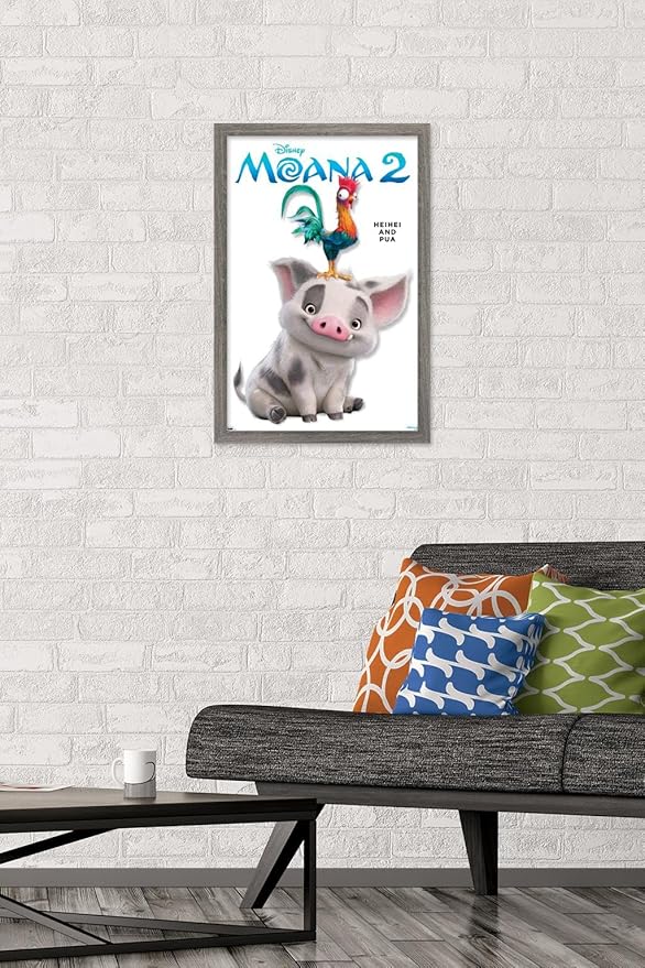 Disney Moana 2 - Heihei and Pua Feature Series Wall Poster, 22.4L" x 14.7W", Barnwood Framed Version