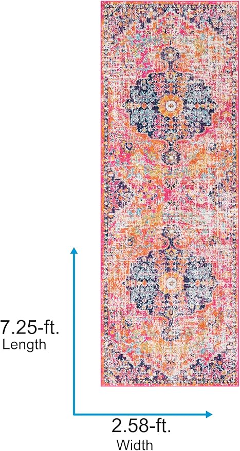 Livabliss Odelia Vintage Bohemian Runner Area Rug,2'7" x 7'3",Pink/Orange