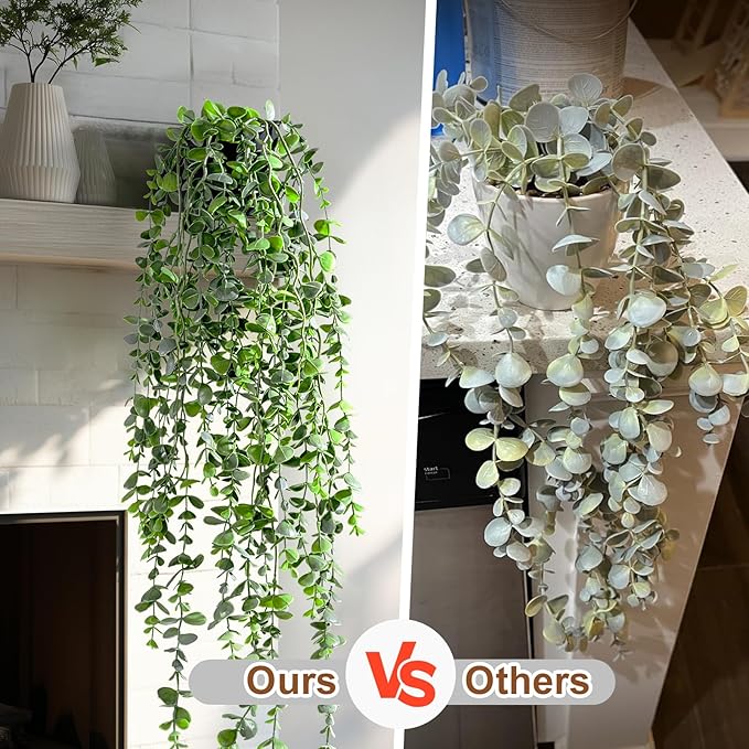 Artificial Hanging Plant 2 Pcs Faux Plant Ivy Vine Faux Eucalyptus Vines Fake Potted Greenery for Wall Living Room Home Shelf Office Bathroom Outdoor Indoor Decor (Type 6)