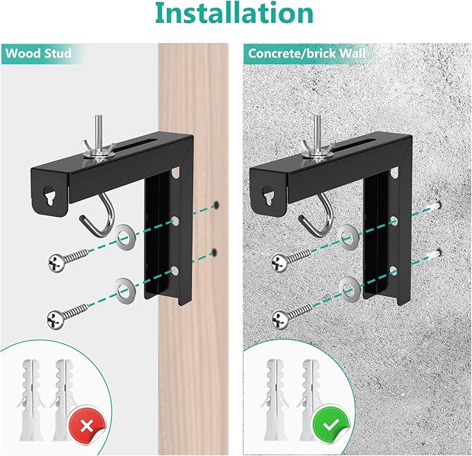 WALI Universal Projector Screen Ceiling Mount, Wall Hanging Mount L-Brackets, 6 inch Adjustable Extension with Hook Kit, Perfect Projector Screen Placement Hold up to 66 lbs (PSM001-B), Black