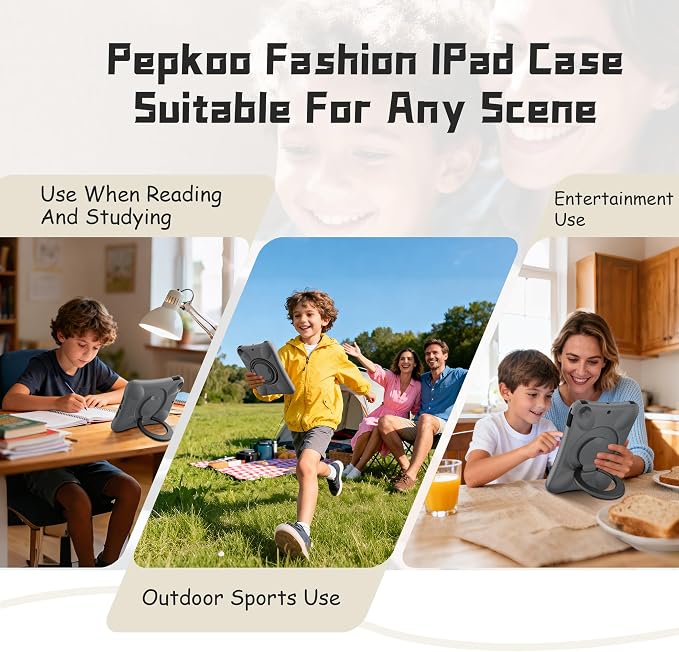 Pepkoo Case for iPad 9.7 Inch 5th/6th Gen &amp Air/Air 2 Shockproof Cover | EVA Shockproof Design with Adjustable Stand. Full-Body Coverage for Study Reading and Daily Use with Flexible Bracket.
