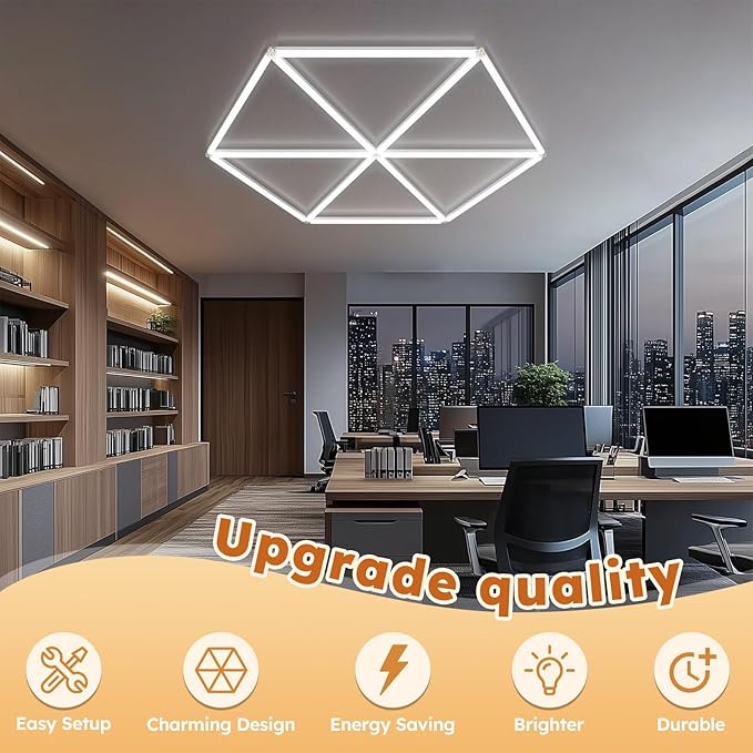 ALLYES Hexagon Garage LED Lights - Hexagonal LED Panel, 6500K,5940LM, Designed for Honeycomb Ceiling Lighting in workshops, basements, and Warehouses