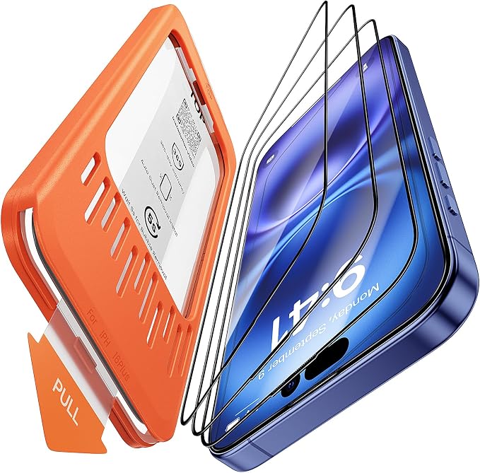 3-Pack for iPhone 16 Plus/15 Plus Screen Protector Privacy 9H+ Tempered Glass Scratch &amp Drop Resistant Smooth &amp Clear Easy Installation Full Coverage
