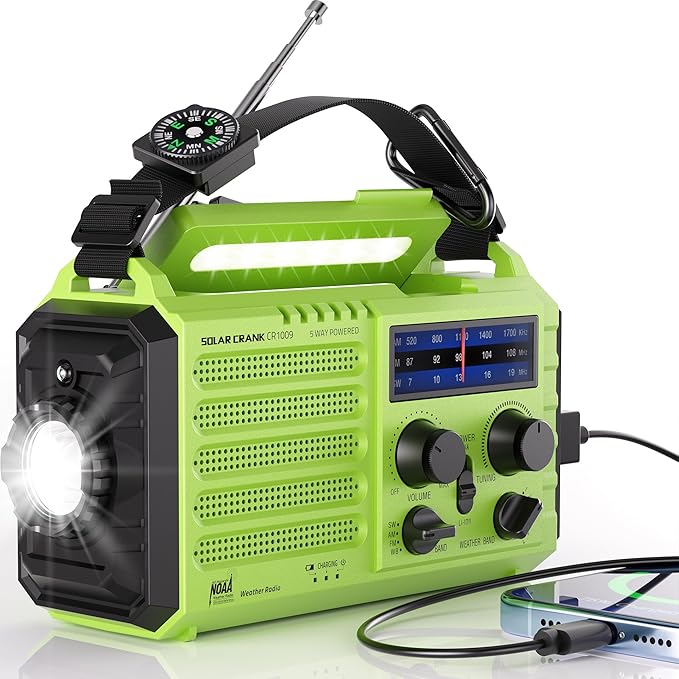 Mesqool Emergency Radio 5 Way Powered, 5000mAh/18500mWh Survival Solar Hand Crank Portable NOAA/AM/FM/SW Weather Radio Battery Backup, Wind up Radio with Cell Phone Charger, Flashlight, SOS