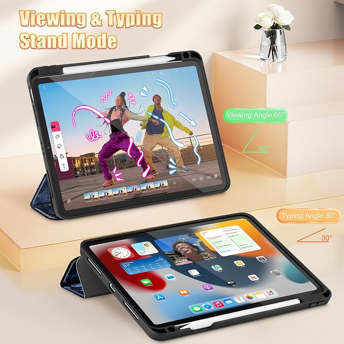 Tuiklol for iPad Pro 11 Inch 4th / 3rd / 2nd / 1st Gen Case 2022 2021 2020 | 2018 Build-in Pencil Holder with Stand TPU Back Cover &amp Trifold Stand &amp Auto Wake/Sleep Tablet Case Black Cat