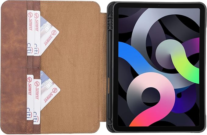 Genuine Leather Handmade iPad 10.2 Magnetic Closure Case with Separeted Compartments and Card Slots for Women &amp Men (8th Gen 2020) (7th Gen 2019) (Black)
