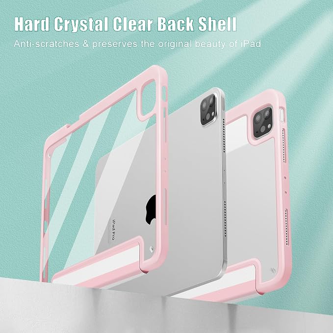 Tuiklol for iPad Pro 11 Inch 4th / 3rd / 2nd / 1st Gen (2022 2021 2020 2018) Case -Built-in Pencil Holder Shockproof Cover Clear Transparent Back Shell with Auto Wake/Sleep Black Flower