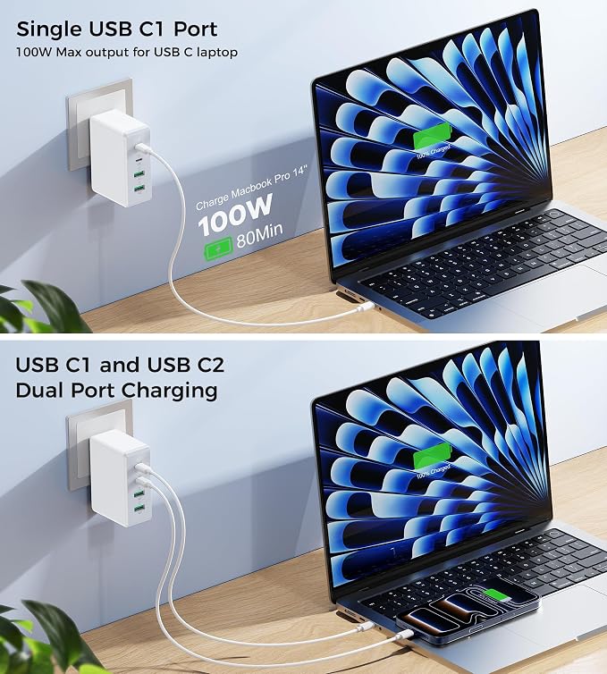 140W MacBook Pro ChargerC Wall Charging Block for MacBook Air M3/M24-Port PD20W Fast Charger Cube for iPhone 17/16/15 Pro MaxCharging Station Hub for Samsung S25/S24