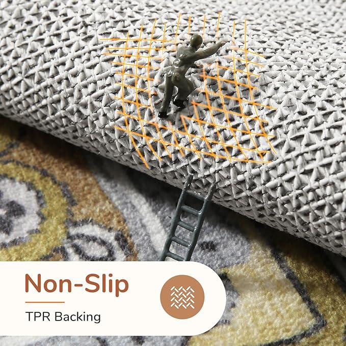 OPPODREAM Thin Area Rugs 3x5, Washable Rugs with Non Slip Backing, Low-Pile Throw 3x5 Carpet, Faux Cashmere 3 x 5 Carpet, Yellow