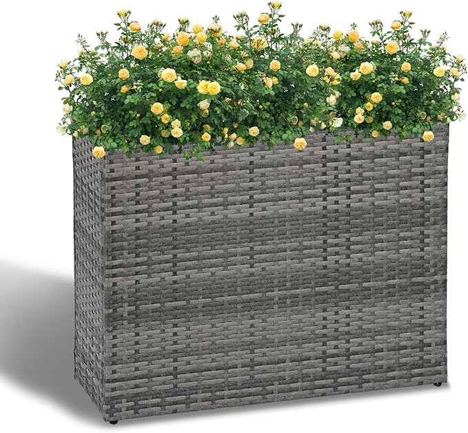 LEWIS&WAYNE Large Rectangular Block Planter Box Handmade Wicker Tall Planters for Outdoor Plants with Removable Liners Modern Planter for Indoor Outdoor Patio Deck - Gray, 32''x11''x24''