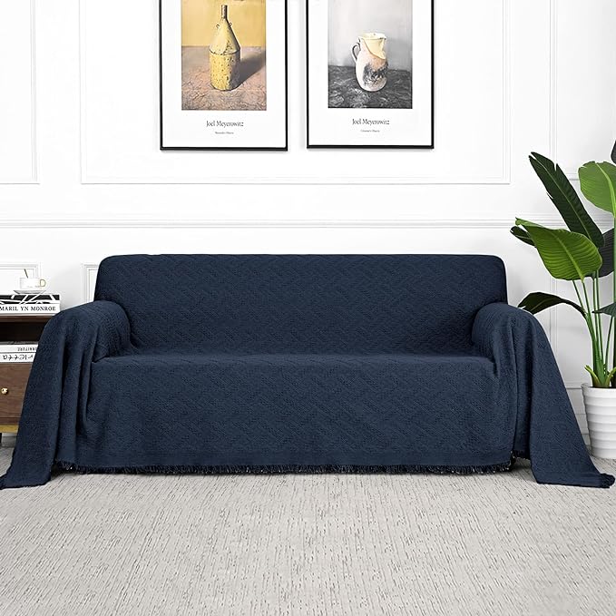 MYSKY HOME Sofa Covers & Slipcovers for 2 Cushion Couch, Sectional Sofa Couch Covers for Dogs, Throw Cover for Living Room - X-Large: 71" x 118", Navy Blue
