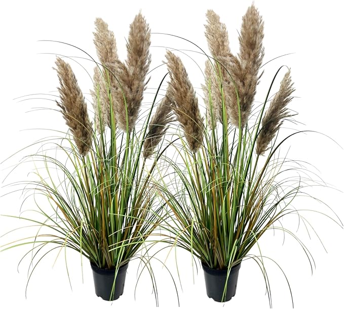 Artificial Plants Faux Pampas Grass Decoration 35"/3ft - Natural Fluffy Pampas Flowers - Boho Chic Home Decor Piece - Perfect Housewarming Gift (2pack, Natural Colour)