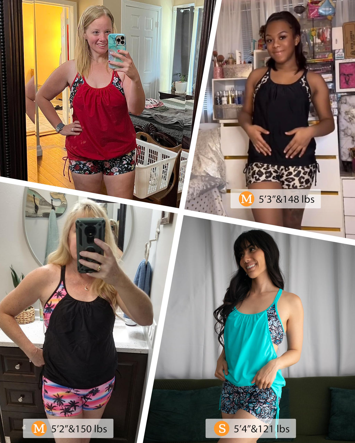 Holipick Leopard and Black Tankini Swimsuits for Women Two Piece Tummy Control Bathing Suits Blouson Tankini Top with Sporty Boy Shorts M