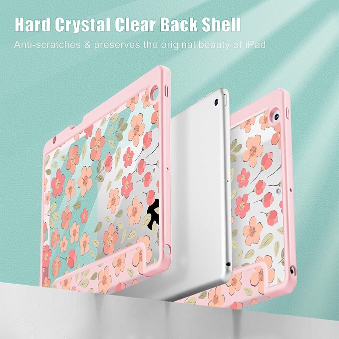 May Chen for iPad 9th Generation with Pencil Holder iPad 8th/7th Gen Case 10.2-inch [Penceil Holder] Trifold Stand Auto Wake/Sleep Clear TPU Protection Back Cover Ballet Shoes