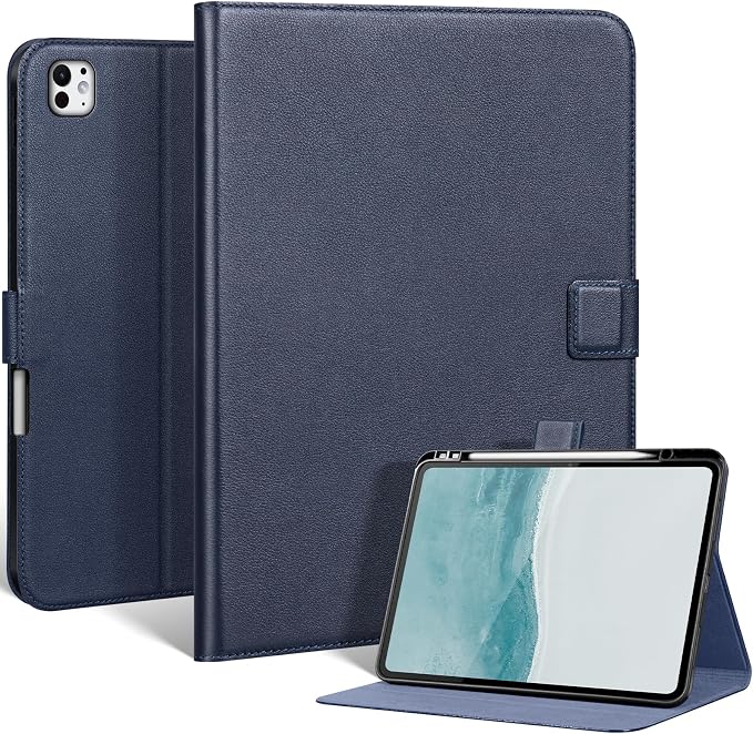 Leather Case for iPad 11th/10th Gen (11/10.9) Black | Genuine Leather Pencil Holder Adjustable Stand Magnetic Closure Auto Wake/Sleep