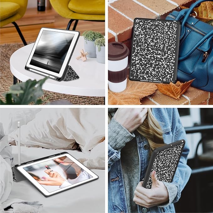Soke Case Fits for iPad 6th/5th Generation with Pencil Holder - [Full Body Protection + Auto Wake/Sleep] Shockproof Soft TPU Back Cover for Apple iPad 9.7 inch 2018/2017 Black