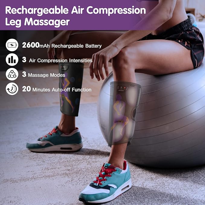 QUINEAR Rechargeable Leg Massager for Circulation and Pain Relief, Cordless Air Leg Compression System, Calf Massager Gift for Mom Dad Women Men FSA-HSA-Eligible
