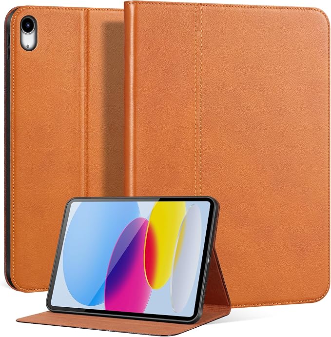 Leather Case for iPad A16 11th 11 2025 and iPad 10th 10.9 2022 | Genuine Full Grain Leather Folio CoverSmart Protective ShellShockproof &amp Drop-ProofAuto Wake/Sleep.Dark Brown