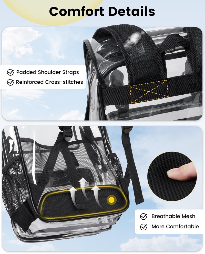 Vorspack Heavy Duty Clear Backpack - Large See Through Bookbag Transparent Backpacks for College, Work, Travel - Black