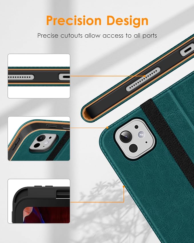 DTTO for iPad Pro 13 Inch Case (M5) 2025 / (M4) 2024 Brown | Premium Leather Business Cover with Pencil Holder Hand Strap &amp Pocket Corner Protection Auto Sleep/Wake Multiple Angles