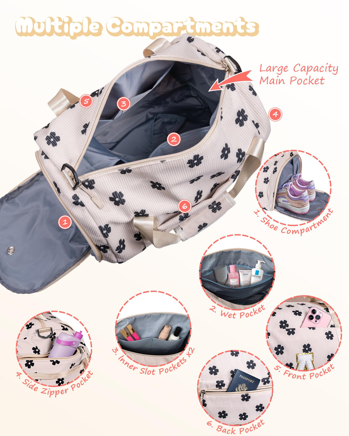 Vogewood Vacation Essentials, Girls Gym Bag, Kid Personalized Overnight Bag