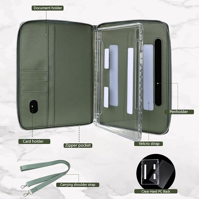 Case for Samsung Galaxy Tab S10 Lite / S10 FE / S9 FE 10.9-Inch / S9 11 | PU Leather / Zipper Bag / Clear Back Case / Hand Strap / Shoulder Strap / S-Pen Holder / Stand Cover