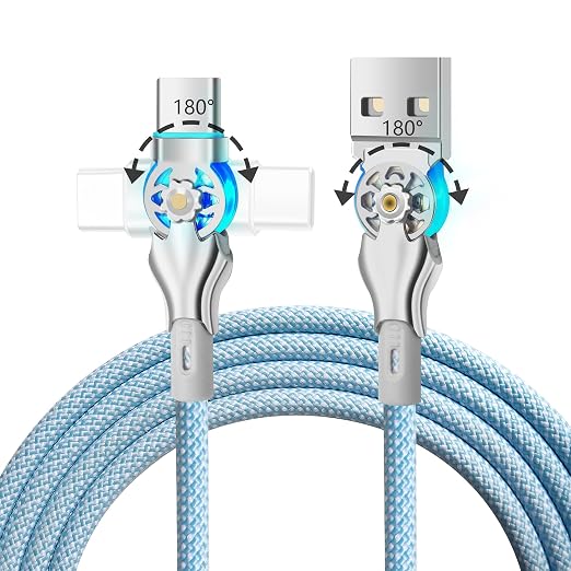 YACSEJAO Dual 180° Rotating USB Type C Cable 6.6FT 65W USB A to USB C Nylon Braided Fast Charging &amp Data Transfer Cable for USB C Type C Laptop/Tablet/Phone