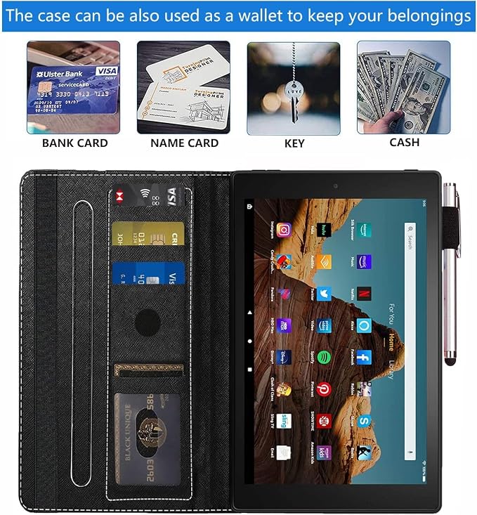 Case for Amazon Kindle Fire HD 10 Tablet (10.1 inch 9th/7th Generation 2019/2017 Release) Slim PU Leather Stand Folio Cover with Auto Wake Sleep Abstract Paint Butterfly