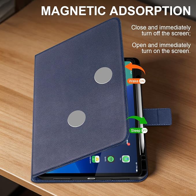 Leather Case for iPad 11th/10th Gen (11/10.9) Black | Genuine Leather Pencil Holder Adjustable Stand Magnetic Closure Auto Wake/Sleep