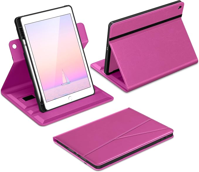 DTTO for iPad 9th/8th/7th Gen Case 10.2 Inch (2021/2020/2019) Brown | 360 Degree Rotating Premium Faux Leather Folio Stand Cover with Pencil Holder Auto Sleep/Wake Multiple Angles Hand Strap