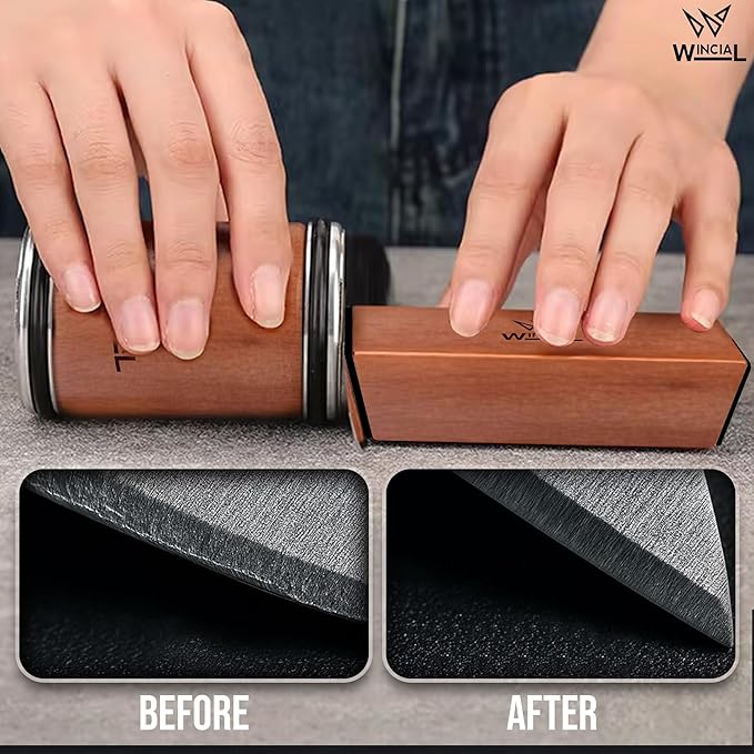 Wincial Rolling Knife Sharpener | Professional 15° Angle Manual Knife Sharpener For Japanese & Precision Blades with Magnetic Base & Non-Slip Grip