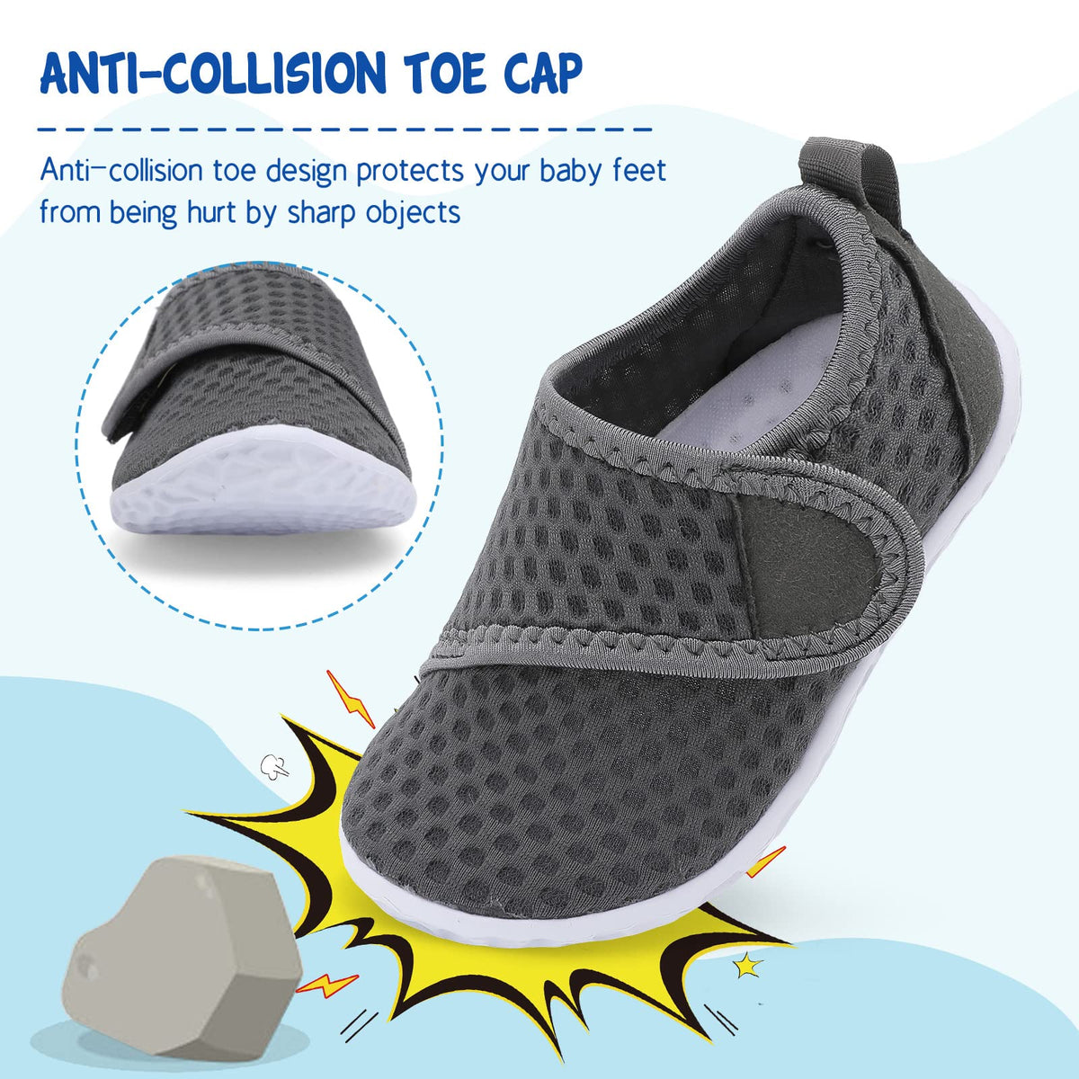 LeIsfIt Toddler Water Shoes Boys Girls Barefoot Aqua Socks Kids Breathable Quick-Dry Swim Shoes for Beach Pool Surf, Dark Grey, 6 Toddler