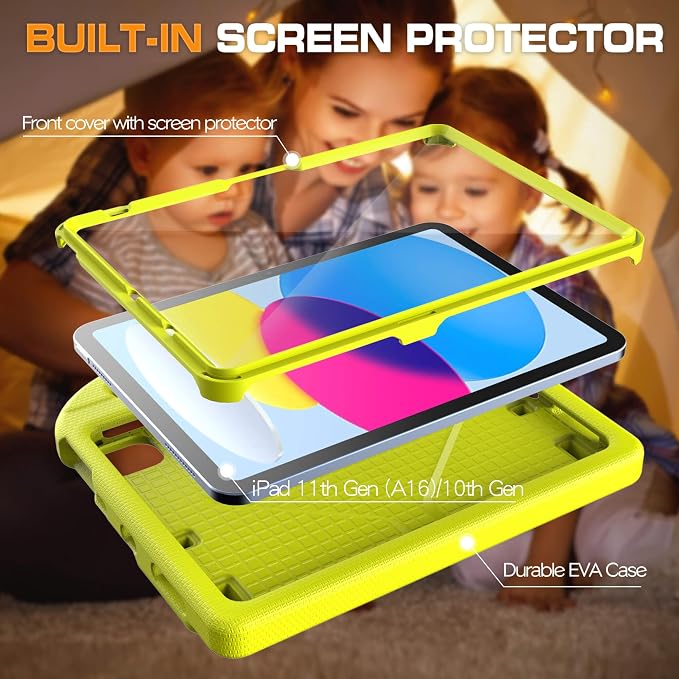 Kids Case for iPad (A16) 11th Generation 11 Inch 2025/iPad 10th Generation 10.9 Inch 2022 with Screen Protector and Pencil Holder Shockproof Handle Stand Cover for iPad 11/10 Gen Blue