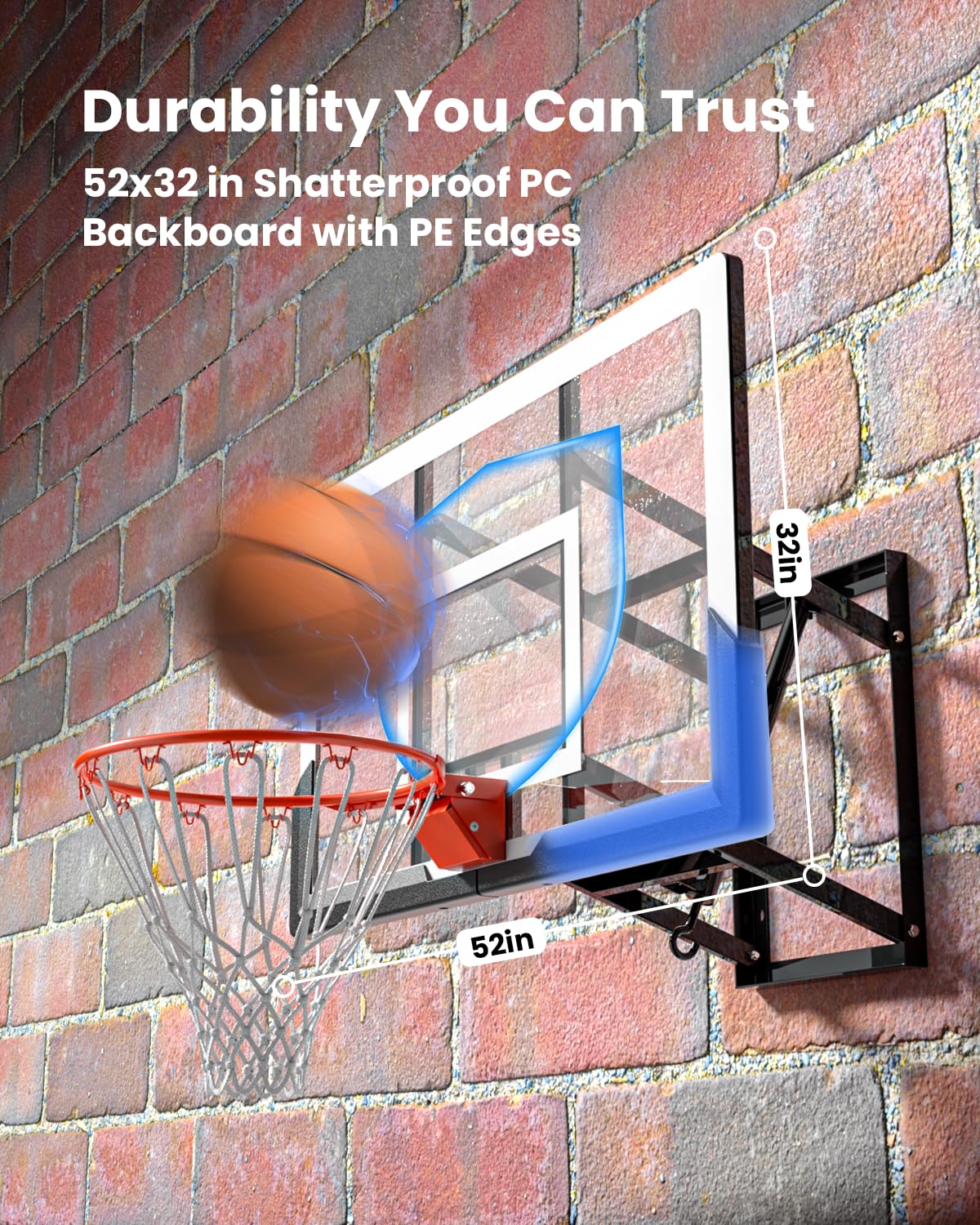 IGL Wall Mounted Basketball Hoops Outdoor, 7.5-10ft Adjustable 52in Goal