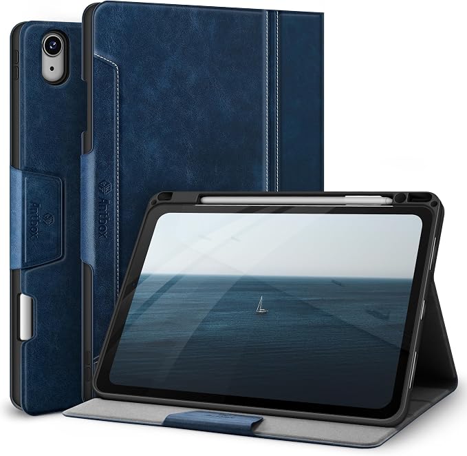 Antbox Case for iPad Air 11-inch M4/M3/M2 (2026/2025/2024) iPad Air 5th/4th Generation 10.9'' Vegan Leather with Pencil Holder Typing Angle Auto Sleep/Wake Muti-Stand (Black)