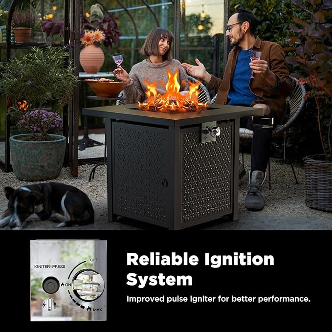 Ciays Propane Fire Pit, 28 inch Fire Pit Table with Two Cup Holders, 50,000 BTU Steel Gas Fire Pit with Pulse Ignition System, Perfect for Patio, Garden & Backyard Gatherings, CIFPT11B, Black