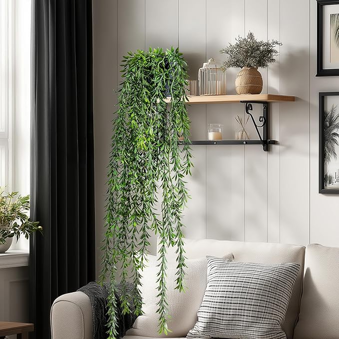 Artificial Hanging Plant 2 Pcs Faux Plant Ivy Vine Faux Eucalyptus Vines Fake Potted Greenery for Wall Living Room Home Shelf Office Bathroom Outdoor Indoor Decor (Type 4)