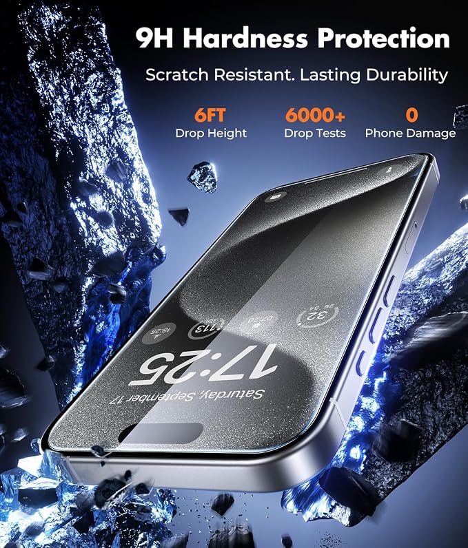 UNBREAKcable iPhone 15 Screen Protector 3-Pack Upgraded Dual-Tempered Glass + 3 Camera Lens Protectors Military-Grade 9H Hardness HD Clarity Anti-Fingerprint Case Friendly 6.1 Inch | Upgraded Du