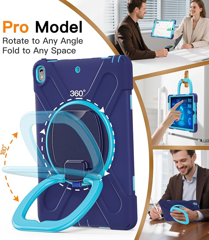 BATYUE Shockproof Case for iPad Air 3rd Gen 2019 &amp iPad Pro 10.5 2017 | with 360° Rotating Stand &amp Pencil Holder &amp Shoulder Strapfor Daily Use &amp Office/School/Outdoor - Navy Blue