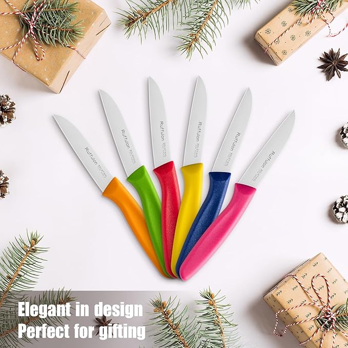 Ruffulon Colorful Paring Knife Set, 6 Piece,Small Fruit Knife,Straight Edge