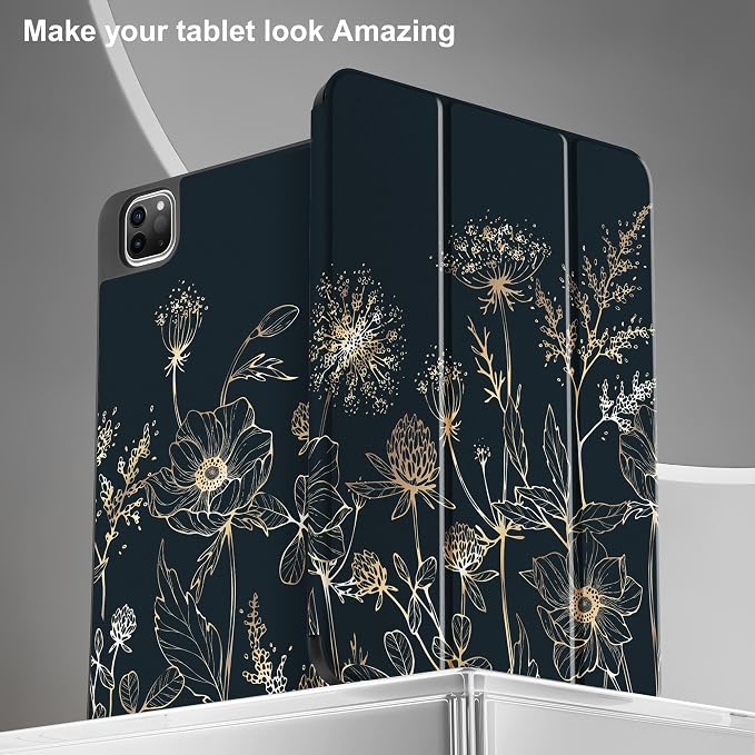 May Chen Case for iPad Pro 11 inch (4th 3rd 2nd &amp 1st Gen) 2022 2021 2020 2018 Trifold Stand + Pencil Holder + Auto Wake/Sleep + Soft TPU Protective Stand Back Cover Abstract Floral