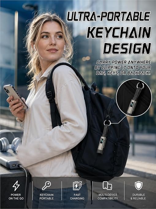4-in-1 Charging Cable with Digital Display &amp Keychain – Fast-Charging Kink-Resistant &amp Compact Short Multi-Interface Braideds Fast Charging Lanyard Cord for Laptop Phone (Black)