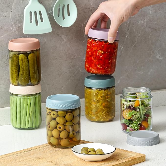 NETANY 12-pack 16oz Glass jars with Airtight Lids, Overnight Oats Containers with Lids, Wide mouth Mason Salad jars, Glass Food Storage Containers for Snacks Yogurt Spice Sugar