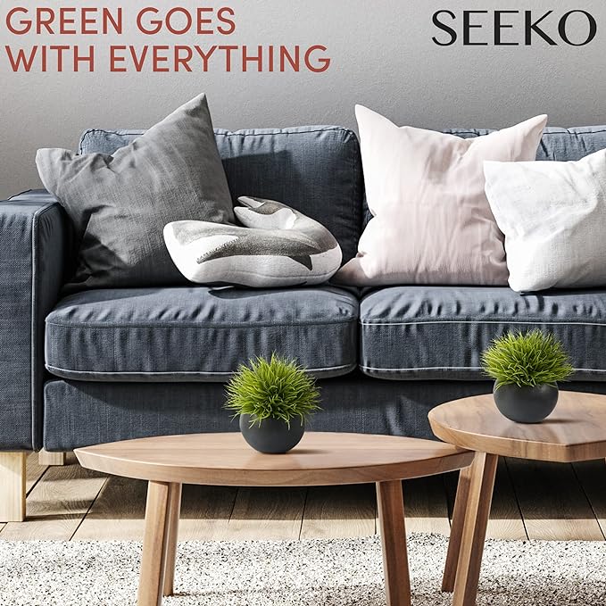 SEEKO Succulents Small Fake Plants (Grass, 2 Pack) - Realistic Artificial Plants Indoor for Shelf, Bathroom, Desk, Office and Bathroom Decor