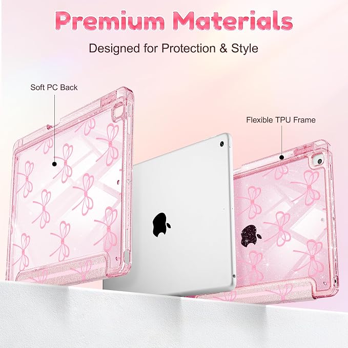 Mektron Sparkly Case for iPad 10.2 inch Glitter Tablet Cases for iPad 9th Gen 2021/8th Gen 2020/7th Gen 2019 Cover with Shiny Clear Back Shell Foldable Bling Smart Cover Blue Floral